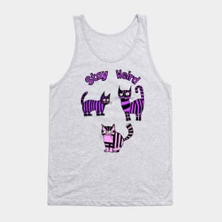 Stay Weird Purple Striped Cats Tank Top